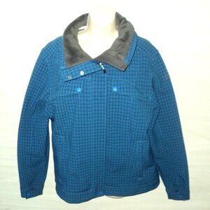 The North Face Jacket Winter Women's Size XL Blue Plaid Full Zip and Snaps